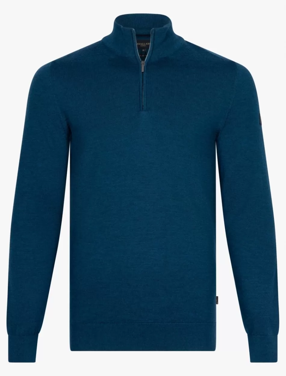 Truien>Cavallaro Napoli Merino Half Zip Trui Petrol