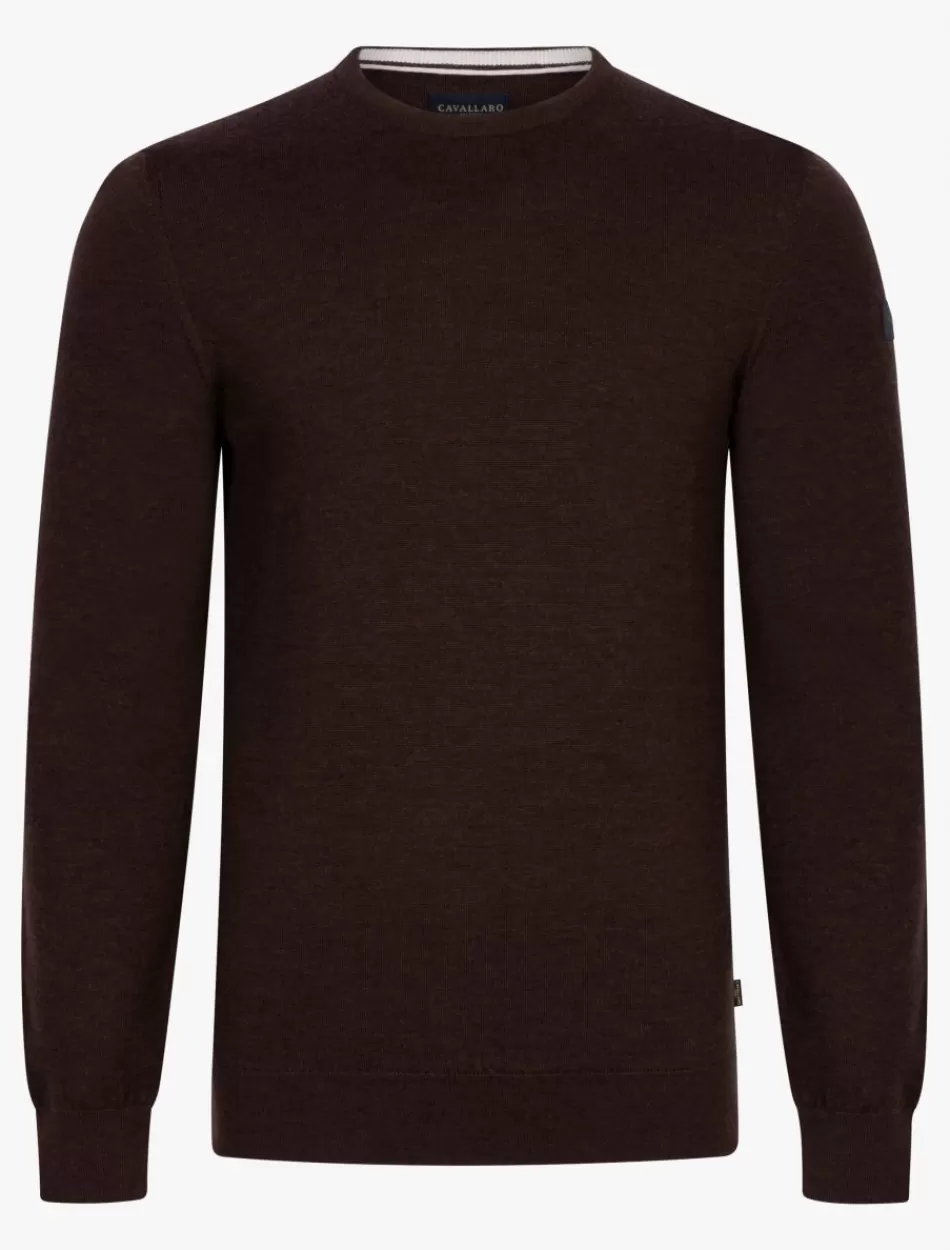 Truien>Cavallaro Napoli Merino R-Neck Trui Bruin