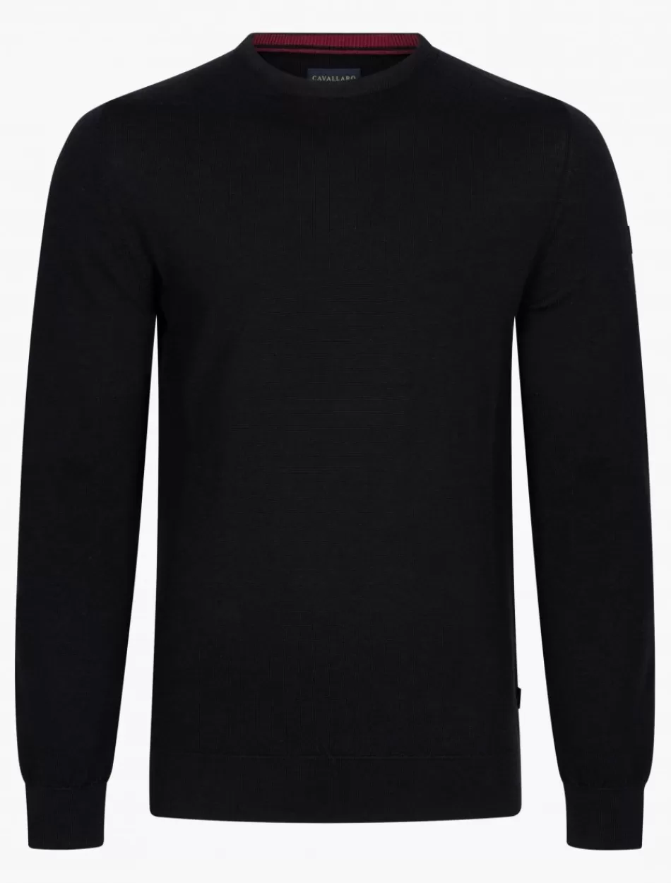 Truien>Cavallaro Napoli Merino R-Neck Trui Zwart