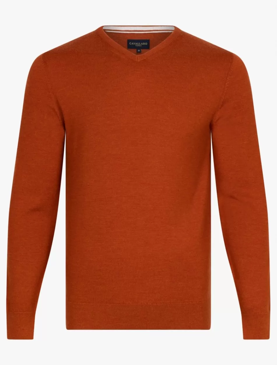 Truien>Cavallaro Napoli Merino V-Neck Trui Oranje