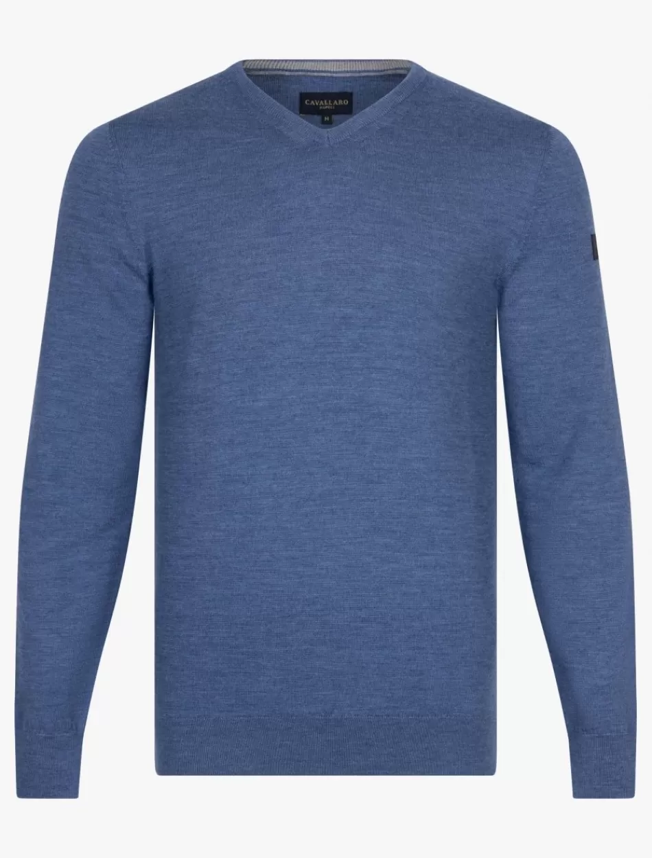 Truien>Cavallaro Napoli Merino V-Neck Trui Blauw