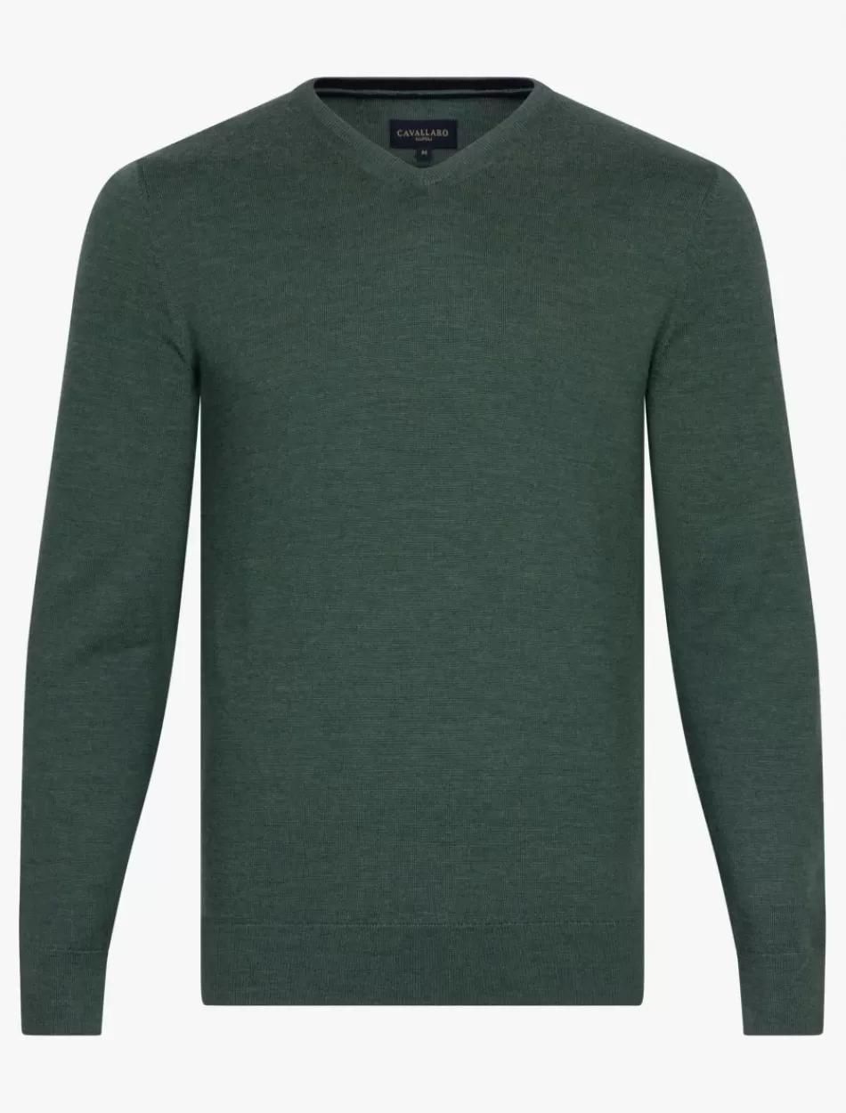 Truien>Cavallaro Napoli Merino V-Neck Trui Groen