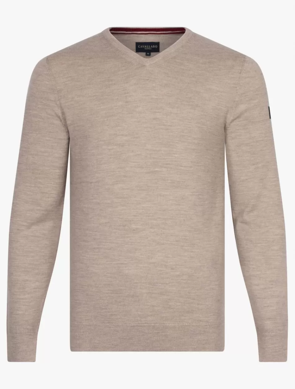 Truien>Cavallaro Napoli Merino V-Neck Trui Zand