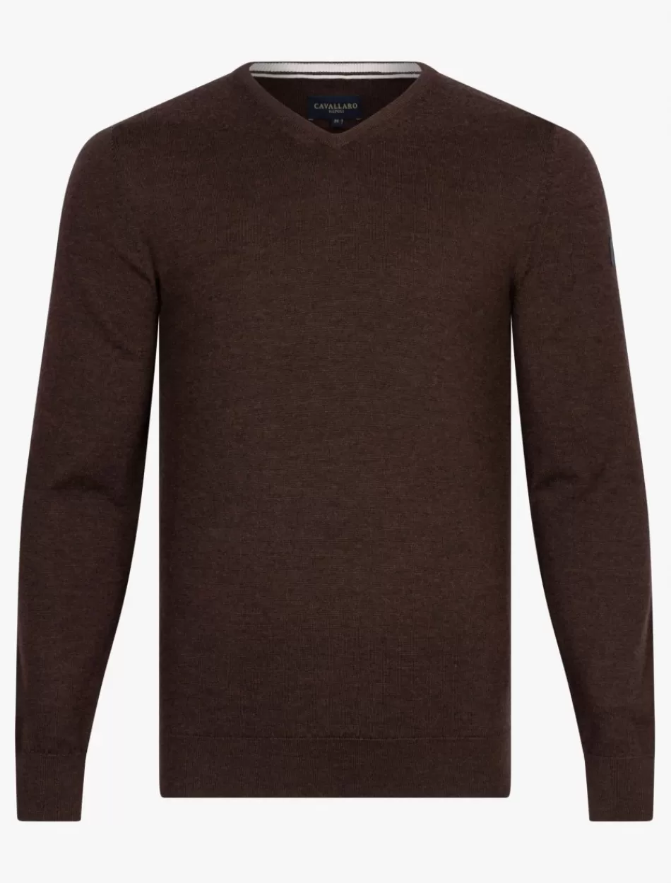 Truien>Cavallaro Napoli Merino V-Neck Trui Bruin