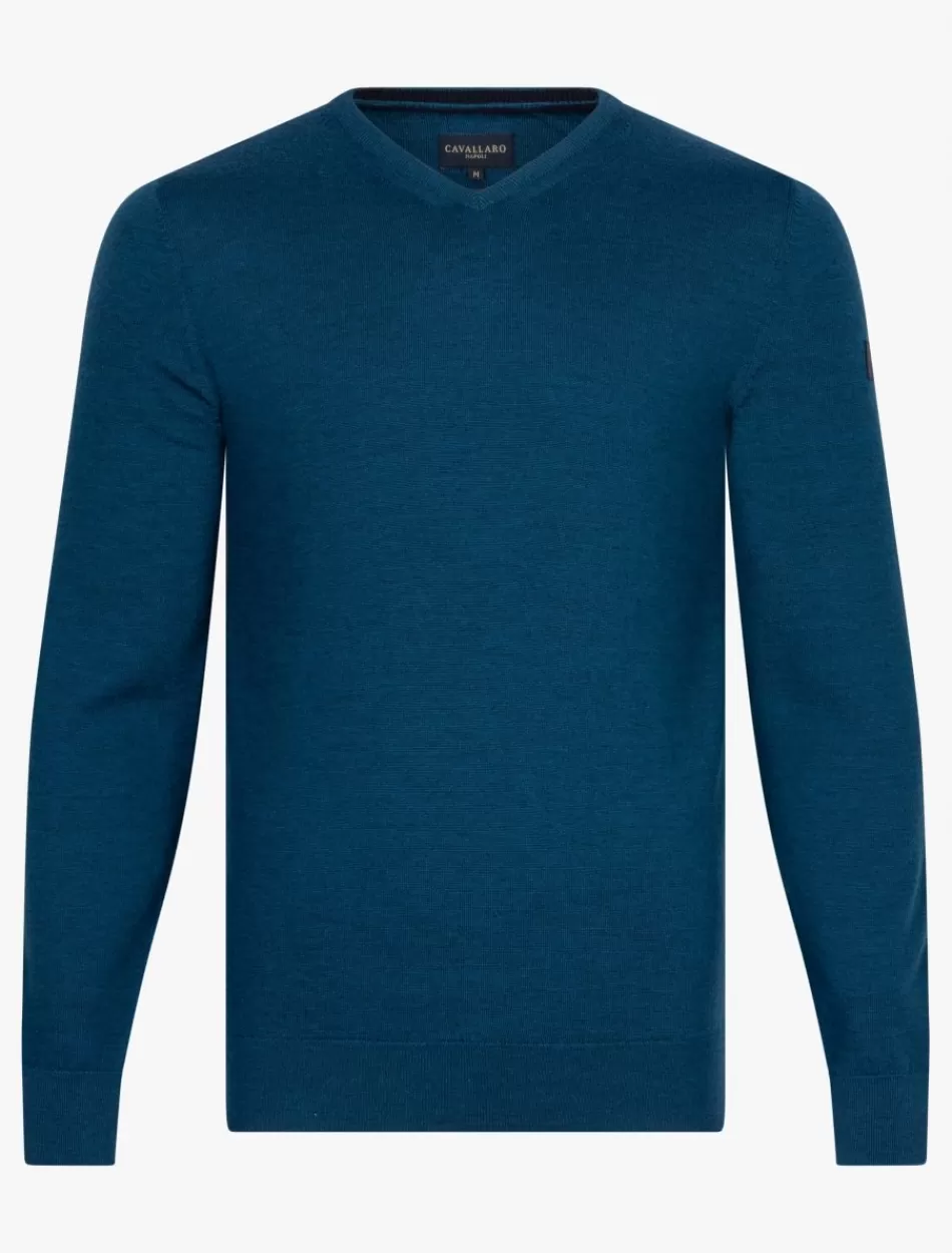 Truien>Cavallaro Napoli Merino V-Neck Trui Petrol